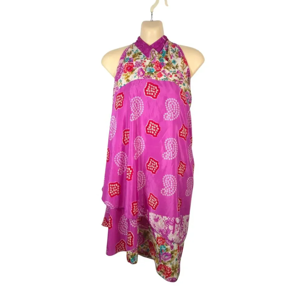 Island Republic Reversible 100% Silk Wrap Skirt Pink Floral Paisley - Picture 11 of 16
